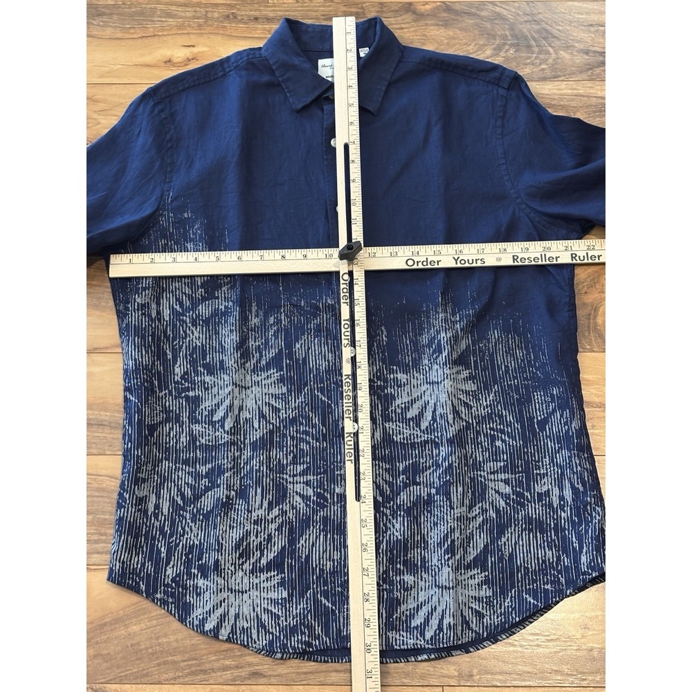 Baird McNutt Murano Mens M Blue Linen Button Down Shirt Floral Print Beach Short - Picture 6 of 6